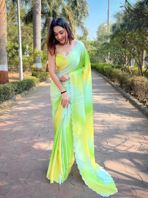 Vasthrlay Pista Satin Georgette Plain Saree