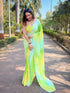 Vasthrlay Pista Satin Georgette Plain Saree