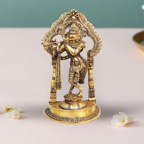 Brass Krishna Standing Darbar Sf Antique 5.24Kg