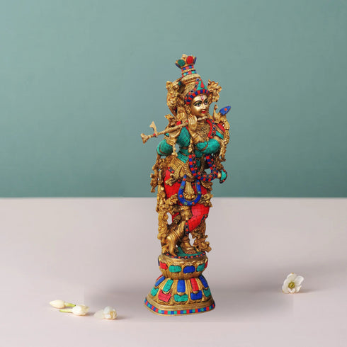Brass Krishna Stone Finish Idol 16.67Kg