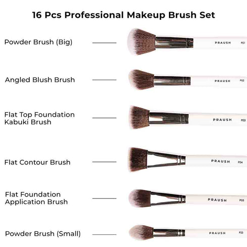 Praush 16 Pcs Professional Makeup Brush Set (Face + Eyes)
