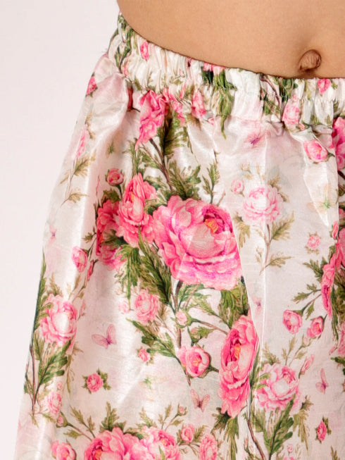 Vastramay Pink Color Silk Blend Floral Printed Siblings Set