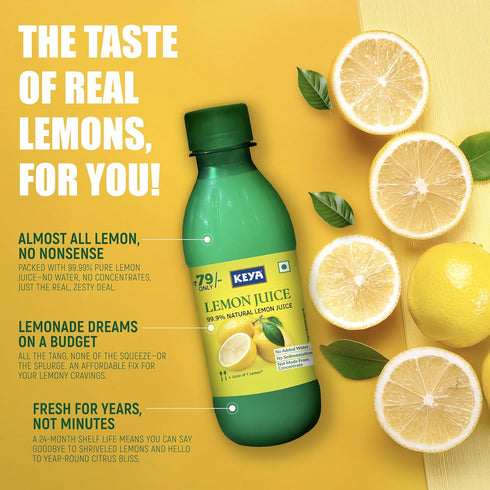 Keyafoods Keya Lemon Juice Concentrate 250ml Contains Natural Lemon Juice Goodness of 25 Fresh Lemons Pack of 2