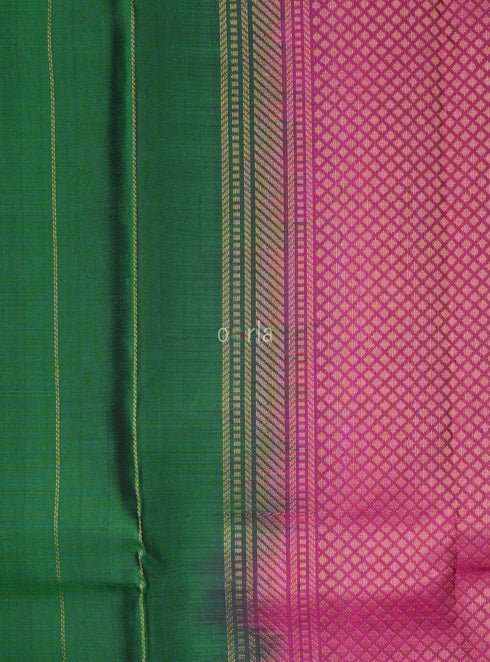 Prakruthi Ezhil Forest Green & Purple Stripes Handloom Soft Silk Saree