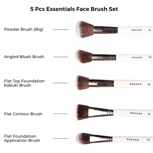 Praush 5 Pcs Essentials Face Brush Set