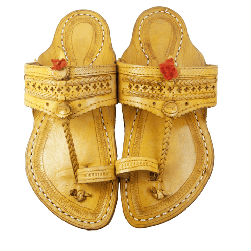 Vhaanfootwear Single wadi Yellow Pure Leather Kapashi Kolhapuri Chappal For Men Vhaan