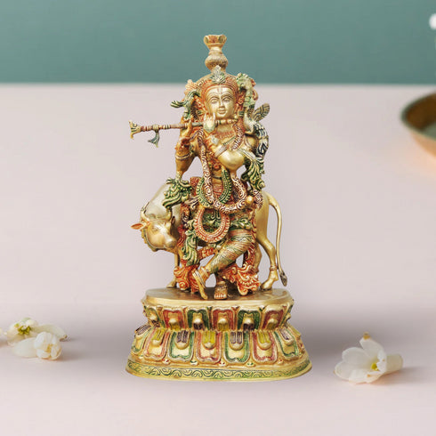 Brass Krishna With Cow Big Idol 15Kg