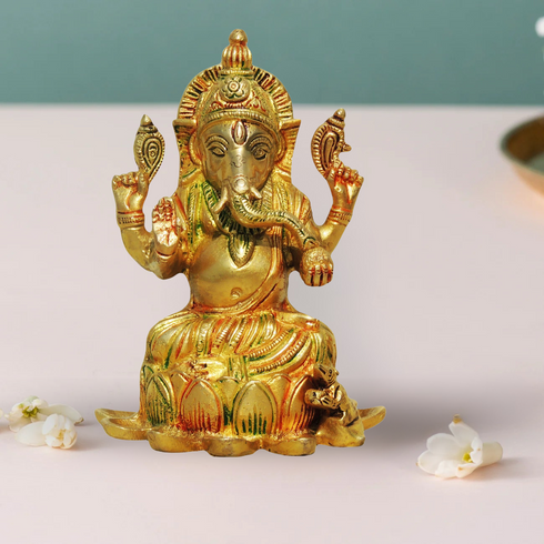 Brass Lotus With Ganesh God Idol 1.31Kg
