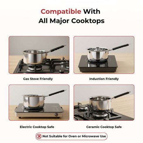 Vinod Stainless Steel Royal Saucepan with Long Side Handle 900 ml Capacity No 9 Rust Free Dishwasher Safe and Induction Friendly