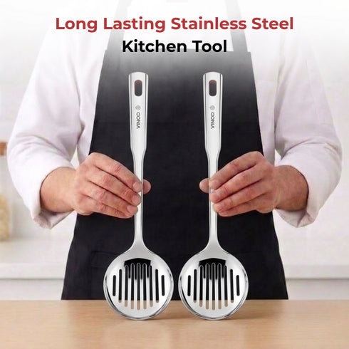 Vinod Stainless Steel Queens Skimmer Slotted Spoon Set of 2 38.5 cm Highest Grade Stainless Steel Rust Free Dishwasher Safe No 2