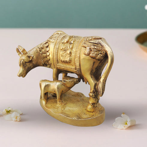 Brass Cow With Base Statue 0.85Kg