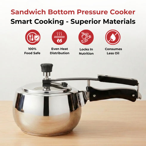 Vinod Doniv Stainless Steel Sandwich Bottom Pressure Cooker With Inner Lid 2 Ltr Amaze Series Induction Friendly