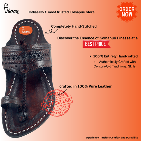 Vhaanfootwear Single wadi Dark Brown Pure Leather Kapashi Kolhapuri Chappal For Men Vhaan