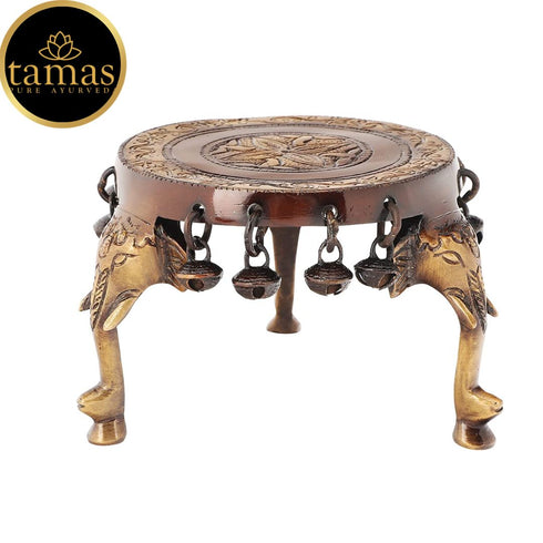 Tamas Brass Decorative Elephant Pillar Prayer Chowki (Brown)