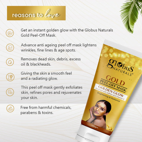 Globus Naturals Gold Peel Off Mask Enriched with Vitamin-E For Golden Glow & Radiance