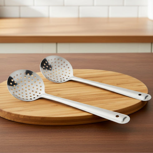 Vinod Stainless Steel Cooking Skimmer Steel Jharni Jhara Set of 2 27 cm Highest Grade Stainless Steel Mirror Finish Rust Free No 3