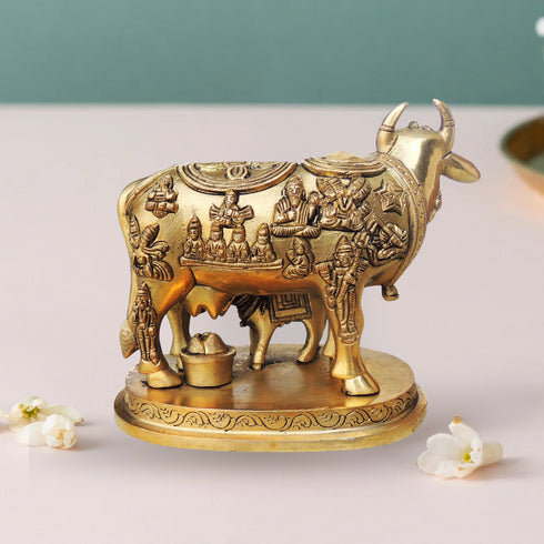 Brass Cow With Calf Statue 2.2Kg