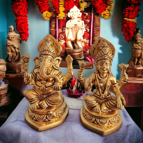 Tamas Brass Lakshmi Ganesh Statue/Idol