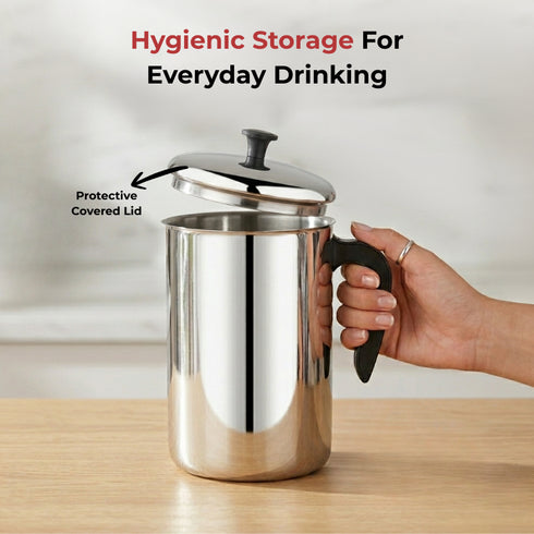 Vinod Stainless Steel Aqua Jug Covered 2200 ml with Highest Grade Stainless Steel Mirror Finish Strong and Durable Build Rust Free