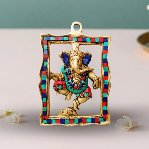 Brass Wall Hanging Ganesh Statue With Coral 0.98Kg