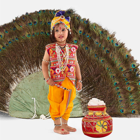 Raj Fancy Dresses Radha and Krishna Multicolor| Jacket Brocade Fabric Janmashtami Mythological Character Costume