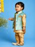 Vastramay SISHU Boy's Green & Gold-Toned Woven Design Slim-Fit Nehru Jacket
