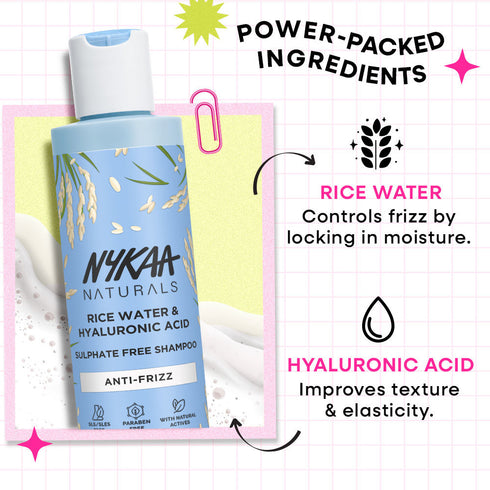 NYKAA Naturals Rice Water & Hyaluronic Acid Sulphate Free Shampoo
