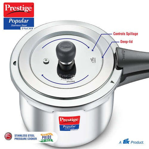 Prestige Svachh Popular Spillage Control Stainless Steel Pressure Cooker Silver 1.5 L
