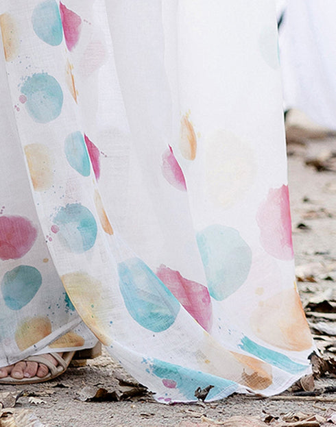 Sudathi Holi White Linen Printed Saree