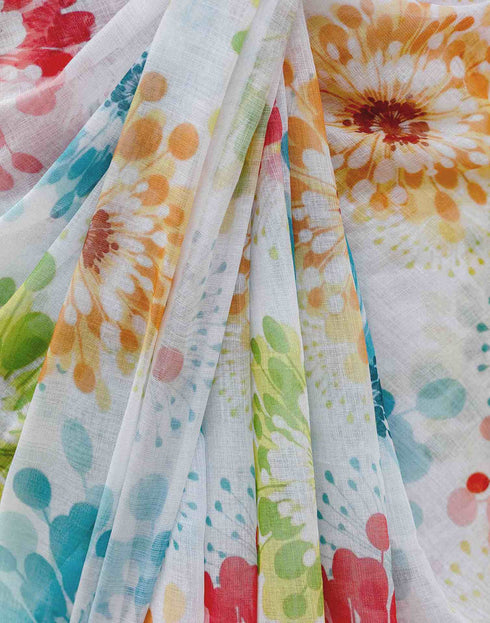 Holi Off White Linen Printed Saree