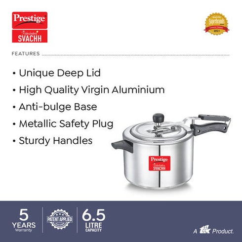 Prestige Nakshatra Plus Svachh Aluminium Spillage Control Pressure Cooker 6.5 L Silver