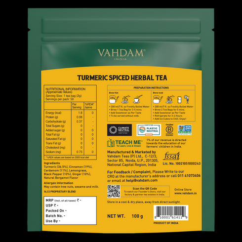 Vahdam Tea Turmeric Ginger Herbal Tea Tisane