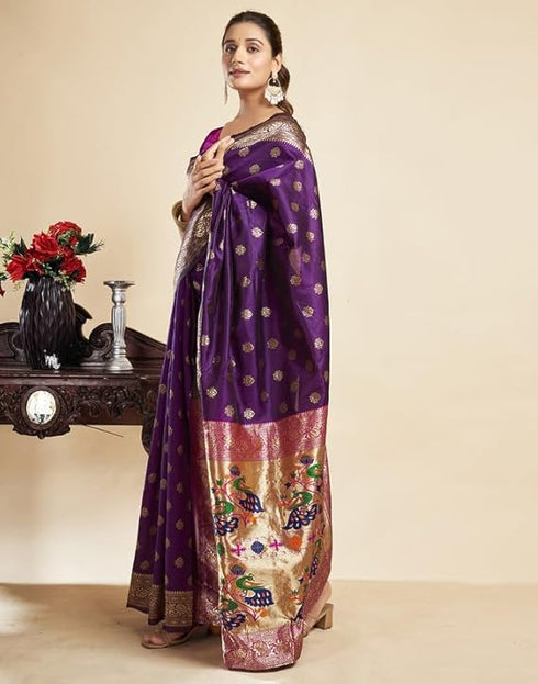 Vasthrlay Paithani Kanjivaram Unstitched Red Saree