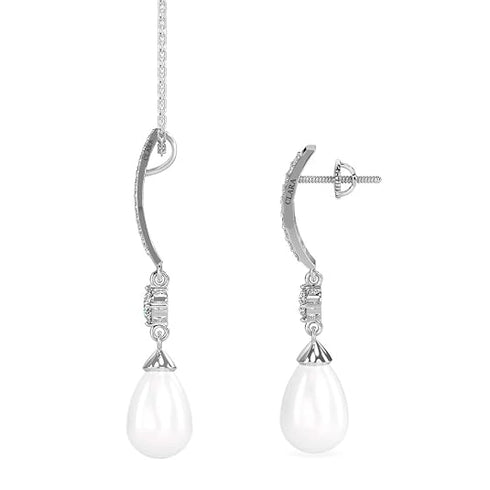 Clara 925 Sterling Silver Pearl Queen Pendant Earring Chain Jewellery Set
