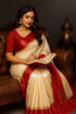 Vasthrlay Red Cream Bengali Gorod Sarees For Women Durga Puja Garad Silk Banarasi Kanjivaram Goroder Lal Border Sari