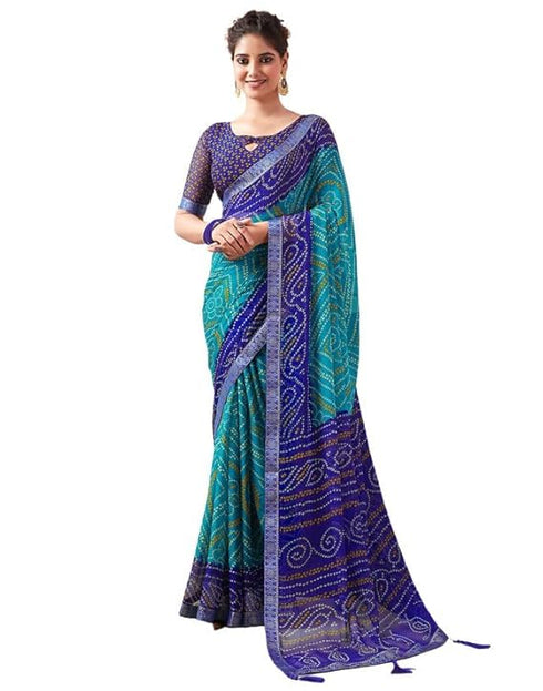 Vasthrlay Bandhani Printed Chiffon Orange Saree