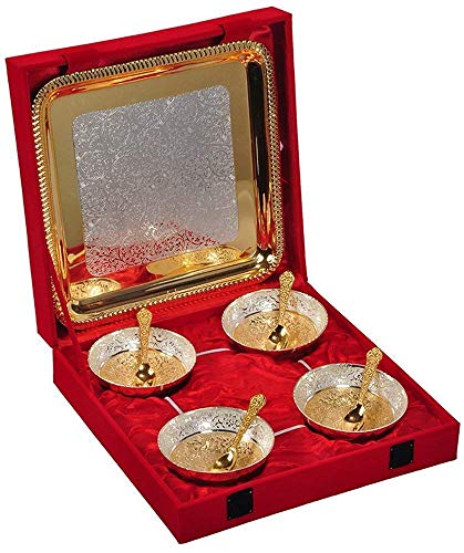 R Ayurveda Copper Bowl Set With Velvet Box and Spoon + Tray
