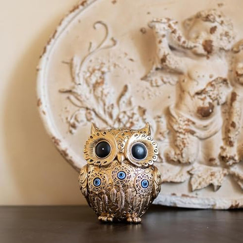Decorative Owl Figurine Modern Resin Art Showpiece with Dotted Pattern for Home