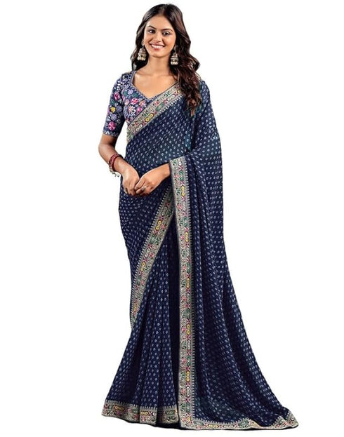 Vasthrlay Georgette Embroidery Unstitched Green Saree