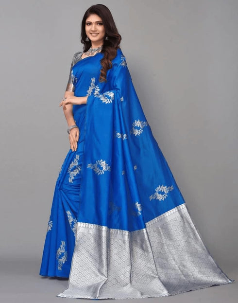 Vasthrlay Silver Banarasi Unstitched Saree
