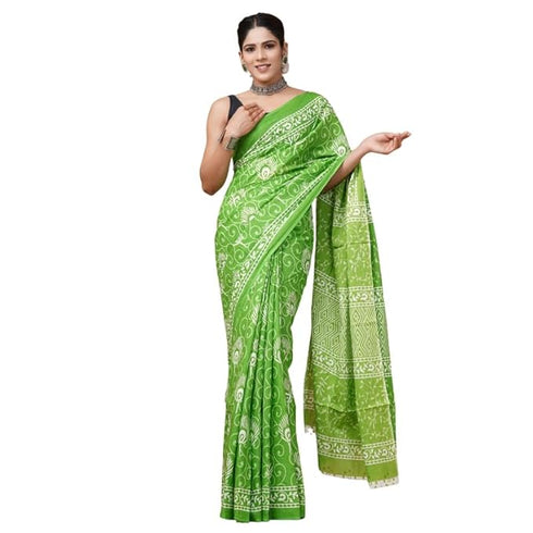 Leel Mulmul Cotton Fabric Beautiful Jaipuri Hand Block Printed Work Soft Cotton Saree