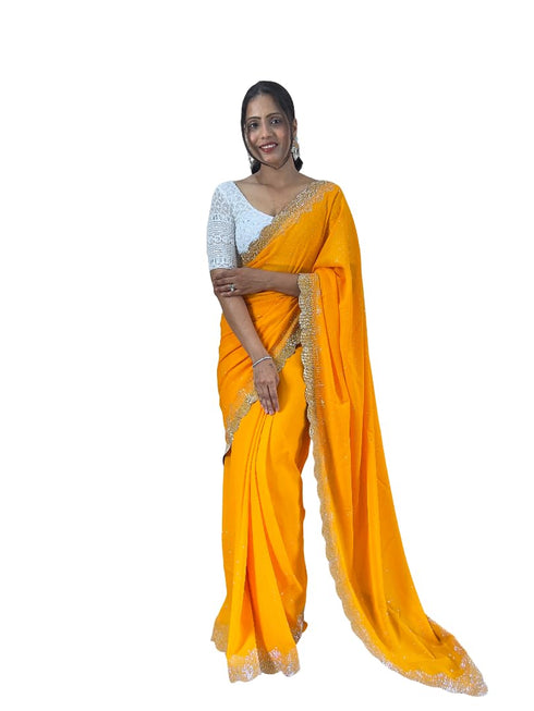 Vasthrlay Georgette Embellishments Scalloped Traditional