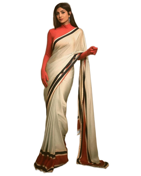 Vasthrlay Cream Unstitched Saree