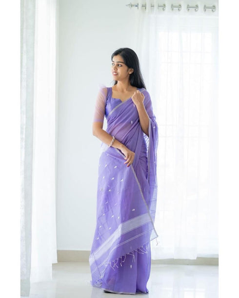 Vasthrlay Kanjivaram Cotton Lavender Ethnic Wear