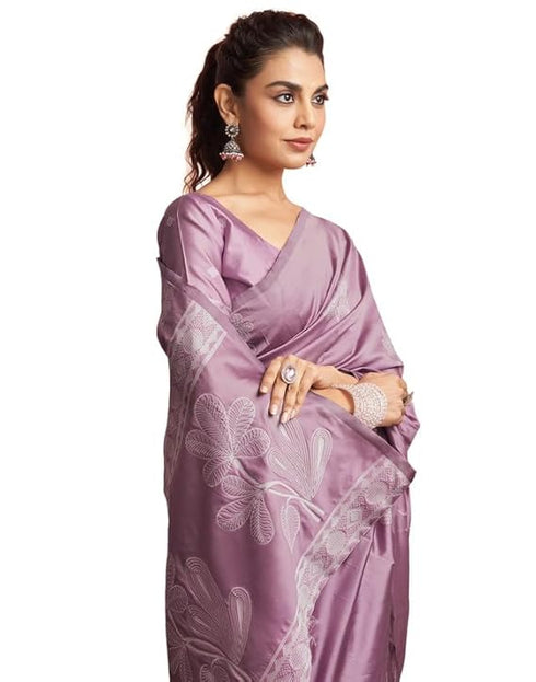 Vasthrlay Womens Kanjivaram Unstitched Dusty Pink Saree