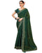 Vasthrlay Bandhani Embroidery Dark Green Saree With Unstitched Blouse Piece