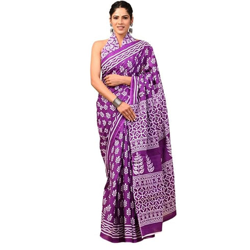 Leel Mulmul Cotton Fabric Beautiful Jaipuri Hand Block Printed Work Soft Cotton Saree