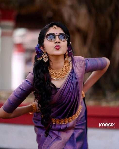 Vasthrlay Purple Kanjivaram Saree