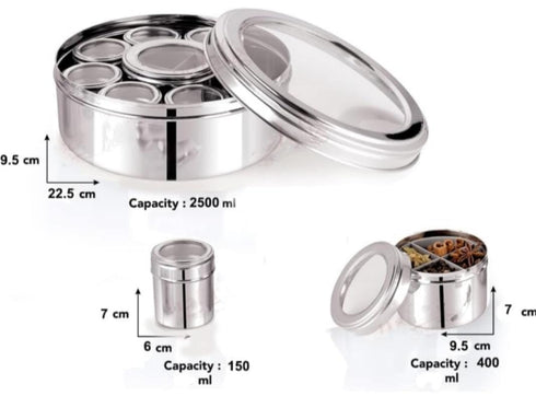 STEEPLE 12 In 1 Stainless Steel Masala Box | Spice Box For Kitchen
