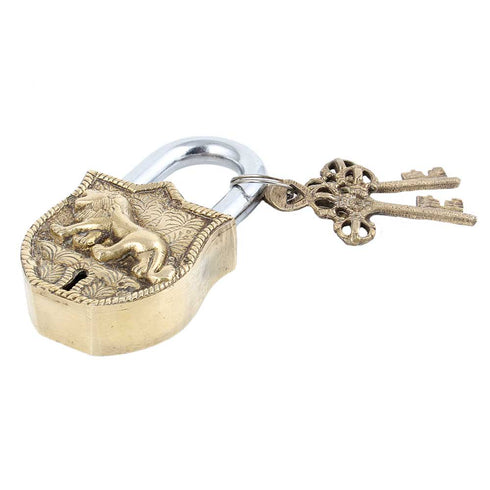 Tiger Engraved Design Brass Padlock Door Lock With 2 Keys